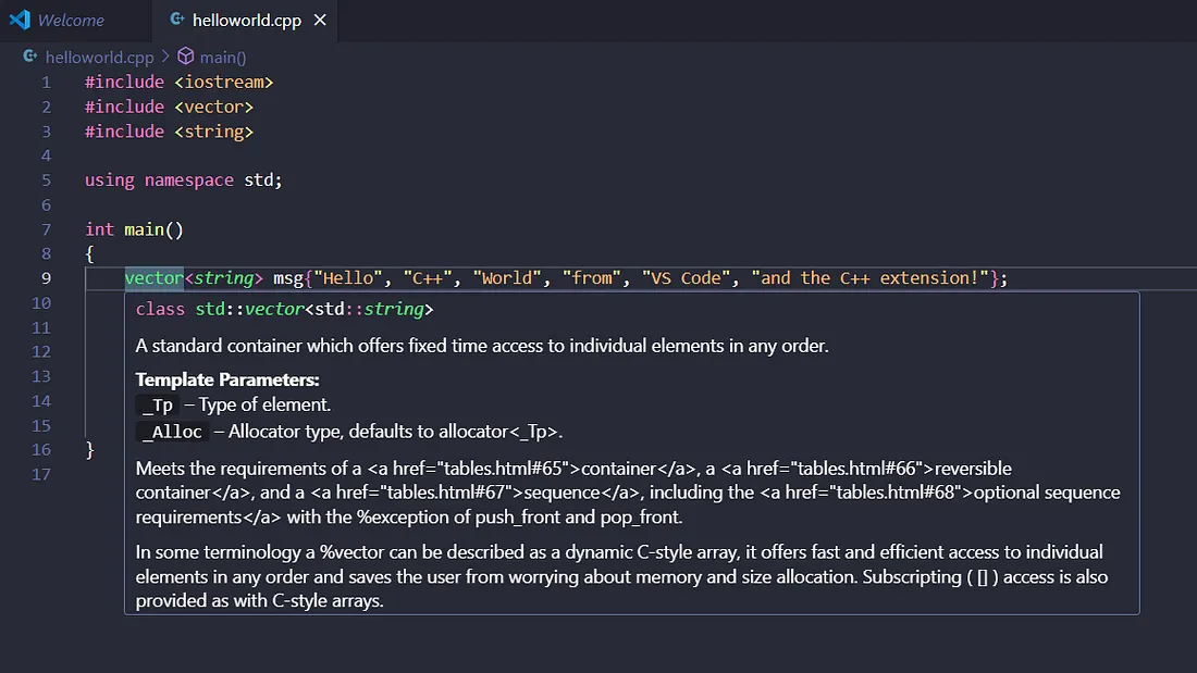 Vector Intellisense